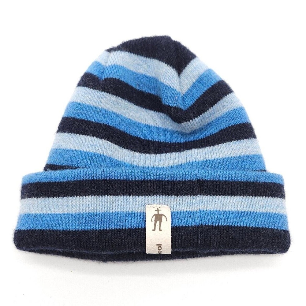 Smartwool Infant Baby Beanie Hat Merino Wool Winter‎ Snow Ski Cap Striped Blue
